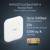 Netgear Insight Cloud Managed WiFi 6 AX3600 Dual Band Access Point (WAX620) 3600 Mbit/s Bianco Supporto Power over Ethernet (PoE) bianco, 3600 Mbit/s, 1200 Mbit/s, 2400 Mbit/s, 100,1000,2500 Mbit/s, IEEE 802.11ax, IEEE 802.11i, IEEE 802.3af, IEEE 802.3at, Multi User MIMO