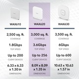 Netgear Insight Cloud Managed WiFi 6 AX3600 Dual Band Access Point (WAX620) 3600 Mbit/s Bianco Supporto Power over Ethernet (PoE) bianco, 3600 Mbit/s, 1200 Mbit/s, 2400 Mbit/s, 100,1000,2500 Mbit/s, IEEE 802.11ax, IEEE 802.11i, IEEE 802.3af, IEEE 802.3at, Multi User MIMO