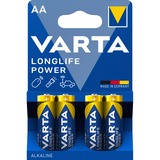 VARTA Longlife Power, Batteria Alcalina, AA, Mignon, LR6, 1.5V, Blister da 4, Made in Germany Batteria Alcalina, AA, Mignon, LR6, 1.5V, Blister da 4, Made in Germany, Batteria monouso, Stilo AA, Alcalino, 1,5 V, 4 pz, Blu, Oro
