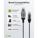 goobay Cavo adattatore Ethernet USB-A 3.2 Gen1 > RJ-45, Slim Nero/grigio