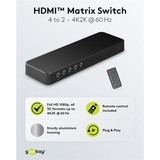goobay Commutatore matrice HDMI 4 a 2 (4K @ 60Hz), Splitter HDMI Nero