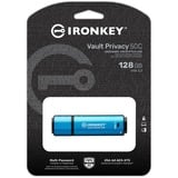 Kingston IronKey 128GB USB-C Vault Privacy 50C crittografia AES-256, FIPS 197, Chiavetta USB celeste/Nero, FIPS 197, 128 GB, USB tipo-C, 3.2 Gen 1 (3.1 Gen 1), 250 MB/s, Cuffia, Nero, Blu