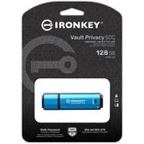 Kingston IronKey 128GB USB-C Vault Privacy 50C crittografia AES-256, FIPS 197, Chiavetta USB celeste/Nero, FIPS 197, 128 GB, USB tipo-C, 3.2 Gen 1 (3.1 Gen 1), 250 MB/s, Cuffia, Nero, Blu