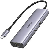 UGREEN USB-C to 2*USB3.0+HDMI+RJ 45+SD&TF+PD port Hub, Docking station argento