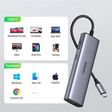 UGREEN USB-C to 2*USB3.0+HDMI+RJ 45+SD&TF+PD port Hub, Docking station argento