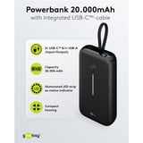 goobay Powerbank 20.000 mAh, cavo USB-C integrato 13 cm, 30 watt Nero