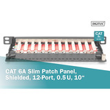 Digitus Pannello patch slim 10", 12 porte, Cat.6a, Patch Panel Nero