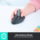 Logitech MX Vertical mouse Mano destra RF senza fili + Bluetooth Ottico 4000 DPI Nero/Argento, Mano destra, Ottico, RF senza fili + Bluetooth, 4000 DPI, Grafite