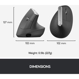 Logitech MX Vertical mouse Mano destra RF senza fili + Bluetooth Ottico 4000 DPI Nero/Argento, Mano destra, Ottico, RF senza fili + Bluetooth, 4000 DPI, Grafite