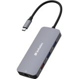 Verbatim CMH-09 USB tipo-C 10000 Mbit/s Argento, Docking station grigio, USB tipo-C, HDMI, RJ-45, USB 3.2 Gen 1 (3.1 Gen 1) Type-A, USB 3.2 Gen 2 (3.1 Gen 2) Type-A, USB 3.2 Gen 2..., MicroSD (TransFlash), SD, 10000 Mbit/s, 60 Hz, Argento