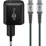 goobay Set di ricarica USB-C, PD, 65 watt, cavo tessile USB-C, Caricabatterie Nero