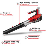 EINHELL Soffiatore per foglie a batteria professionale GP-LB 18/200 Li GK - Solo, 18 Volt rosso/Nero