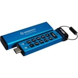 Kingston IronKey Keypad 200C USB-C da 16 GB, FIPS 140-3 livello 3 AES-256, Chiavetta USB FIPS 140-3 livello 3 AES-256, 16 GB, USB tipo-C, 3.2 Gen 1 (3.1 Gen 1), 145 MB/s, Sleeve, Blu