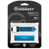 Kingston IronKey Keypad 200C USB-C da 16 GB, FIPS 140-3 livello 3 AES-256, Chiavetta USB FIPS 140-3 livello 3 AES-256, 16 GB, USB tipo-C, 3.2 Gen 1 (3.1 Gen 1), 145 MB/s, Sleeve, Blu