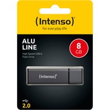 Intenso Alu Line unità flash USB 8 GB USB tipo A 2.0 Antracite Nero, 8 GB, USB tipo A, 2.0, 28 MB/s, Cuffia, Antracite