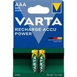 VARTA Recharge Accu Power AAA 800 mAh Blister da 2 (Batteria NiMH Accu Precaricata, Micro, ricaricabile, pronta all'uso) Micro, ricaricabile, pronta all'uso), Batteria ricaricabile, Mini Stilo AAA, Nichel-Metallo Idruro (NiMH), 1,2 V, 2 pz, 800 mAh