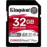 Kingston Canvas React Plus 32 GB SD UHS-II Classe 10 Nero, 32 GB, SD, Classe 10, UHS-II, 300 MB/s, 260 MB/s