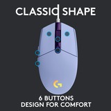 Logitech G203 LIGHTSYNC mouse USB tipo A 8000 DPI, Mouse da gioco viola, USB tipo A, 8000 DPI, 1 ms, Lillà