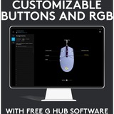 Logitech G203 LIGHTSYNC mouse USB tipo A 8000 DPI, Mouse da gioco viola, USB tipo A, 8000 DPI, 1 ms, Lillà