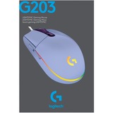Logitech G203 LIGHTSYNC mouse USB tipo A 8000 DPI, Mouse da gioco viola, USB tipo A, 8000 DPI, 1 ms, Lillà
