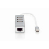 Digitus Hub USB Tipo-C 3 porte, Docking station argento/Bianco