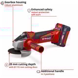EINHELL Smerigliatrice angolare a batteria Power X-Change TC-AG 18/115 Li Kit, 18 Volt rosso/Nero