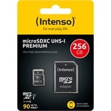 Intenso microSD Karte UHS-I Premium 256 GB Classe 10 Nero, 256 GB, MicroSD, Classe 10, UHS-I, 90 MB/s, Class 1 (U1)