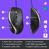 Logitech Corded M500S mouse Mano destra USB tipo A Ottico 4000 DPI antracite/Argento, Mano destra, Ottico, USB tipo A, 4000 DPI, Nero