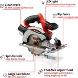 EINHELL Sega circolare a batteria Power X-Change TE-CS 18/165-1 Li-Solo, 18Volt rosso/Nero