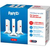 FRITZ! Mesh Set 4200, Ripetitore bianco/Rosso, Mesh Set 4200, Rosso, Bianco, 2x2/4x4, Ripetitore di rete, Potenza, WLAN, Dual-band (2.4 GHz/5 GHz), Wi-Fi 6E (802.11ax)