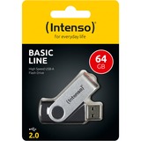Intenso Basic Line unità flash USB 64 GB USB tipo A 2.0 Nero, Argento argento/Nero, 64 GB, USB tipo A, 2.0, 28 MB/s, Girevole, Nero, Argento