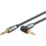 goobay Cavo di collegamento audio Plus AUX 3,5mm stereo, 90° Nero/Argento