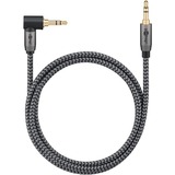 goobay Cavo di collegamento audio Plus AUX 3,5mm stereo, 90° Nero/Argento