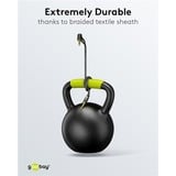 goobay Cavo di collegamento audio Plus AUX 3,5mm stereo, 90° Nero/Argento