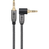 goobay Cavo di collegamento audio Plus AUX 3,5mm stereo, 90° Nero/Argento
