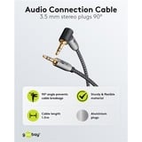 goobay Cavo di collegamento audio Plus AUX 3,5mm stereo, 90° Nero/Argento