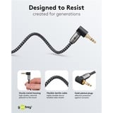 goobay Cavo di collegamento audio Plus AUX 3,5mm stereo, 90° Nero/Argento