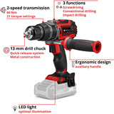 EINHELL Trapano avvitatore a percussione a batteria Professional TP-CD 18/60 Li-i BL - Solo, 18Volt, Cordless rosso/Nero