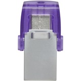 Kingston DataTraveler microDuo 3C unità flash USB 128 GB USB Type-A / USB Type-C 3.2 Gen 1 (3.1 Gen 1) Acciaio inossidabile, Porpora viola/trasparente, 128 GB, USB Type-A / USB Type-C, 3.2 Gen 1 (3.1 Gen 1), 200 MB/s, Altro, Acciaio inossidabile, Porpora