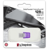 Kingston DataTraveler microDuo 3C unità flash USB 128 GB USB Type-A / USB Type-C 3.2 Gen 1 (3.1 Gen 1) Acciaio inossidabile, Porpora viola/trasparente, 128 GB, USB Type-A / USB Type-C, 3.2 Gen 1 (3.1 Gen 1), 200 MB/s, Altro, Acciaio inossidabile, Porpora