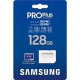 Samsung MicroSD PRO Plus 128 GB, Scheda di memoria blu, 128 GB, MicroSDXC, Classe 10, UHS-I, 180 MB/s, 130 MB/s