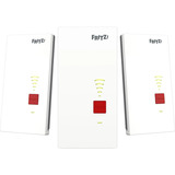 FRITZ! Set mesh 2700 confezione da 3, Ripetitore bianco/grigio, Repeater 2700, Ripetitore di rete, 125 Mbit/s, Wi-Fi, Collegamento ethernet LAN, Bianco