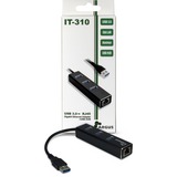 Inter-Tech ARGUS IT-310 USB 3.2 Gen 1 (3.1 Gen 1) Type-A 1000 Mbit/s Nero, Scheda di rete USB 3.2 Gen 1 (3.1 Gen 1) Type-A, RJ-45, USB 3.2 Gen 1 (3.1 Gen 1) Type-A, 1000 Mbit/s, Nero, Alluminio, Gigabit Ethernet