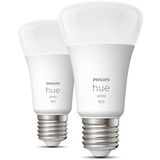 Philips Hue Philips Hue White 2 Lampadine Smart E27 60 W, Lampada a LED Philips Hue White 2 Lampadine Smart E27 60 W, Lampadina intelligente, Bianco, Bluetooth/Zigbee, LED integrato, E27, Bianco caldo