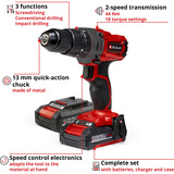 EINHELL Trapano avvitatore a percussione a batteria Power X-Change TE-CD 18/2 Li-i +64, 18 Volt, Cordless rosso/Nero