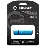 Kingston IronKey 256GB USB-C Vault Privacy 50C crittografia AES-256, FIPS 197, Chiavetta USB celeste/Nero, FIPS 197, 256 GB, USB tipo-C, 3.2 Gen 1 (3.1 Gen 1), 230 MB/s, Cuffia, Nero, Blu