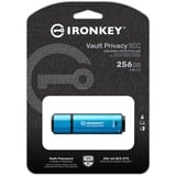 Kingston IronKey 256GB USB-C Vault Privacy 50C crittografia AES-256, FIPS 197, Chiavetta USB celeste/Nero, FIPS 197, 256 GB, USB tipo-C, 3.2 Gen 1 (3.1 Gen 1), 230 MB/s, Cuffia, Nero, Blu