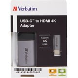 Verbatim 49143 cavo e adattatore video 0,1 m USB tipo-C HDMI Nero, Argento argento/Nero, 0,1 m, USB tipo-C, HDMI, Maschio, Femmina, Dritto