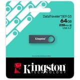 Kingston DataTraveler 64GB SE9 G3 - Nichel scuro, Chiavetta USB grigio scuro, 64 GB, USB tipo A, 3.2 Gen 1 (3.1 Gen 1), 220 MB/s, Senza coperchio, Nero