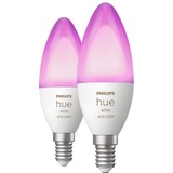 Philips Hue Candela - lampadina connessa E14 - (confezione da 2), Lampada a LED Philips Hue White and Color ambiance Candela - lampadina connessa E14 - (confezione da 2), Lampadina intelligente, Bluetooth, Bianco, LED integrato, E14, B39
